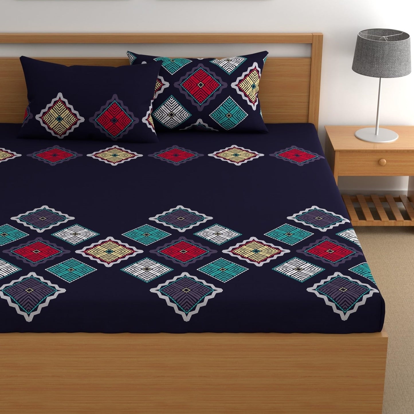 CHHAVI INDIA 210 TC Microfiber Double Fitted  Size Printed Bedsheet with pillow covers