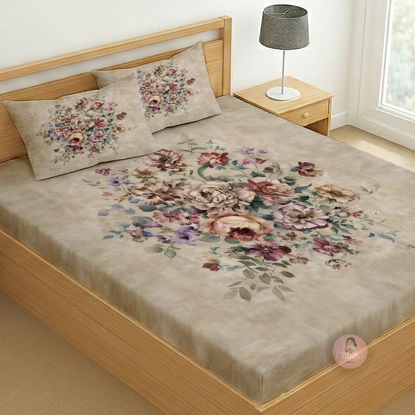 CHHAVI INDIA 210 TC Microfiber Printed King Size Bedsheet With 2 Pillow Covers