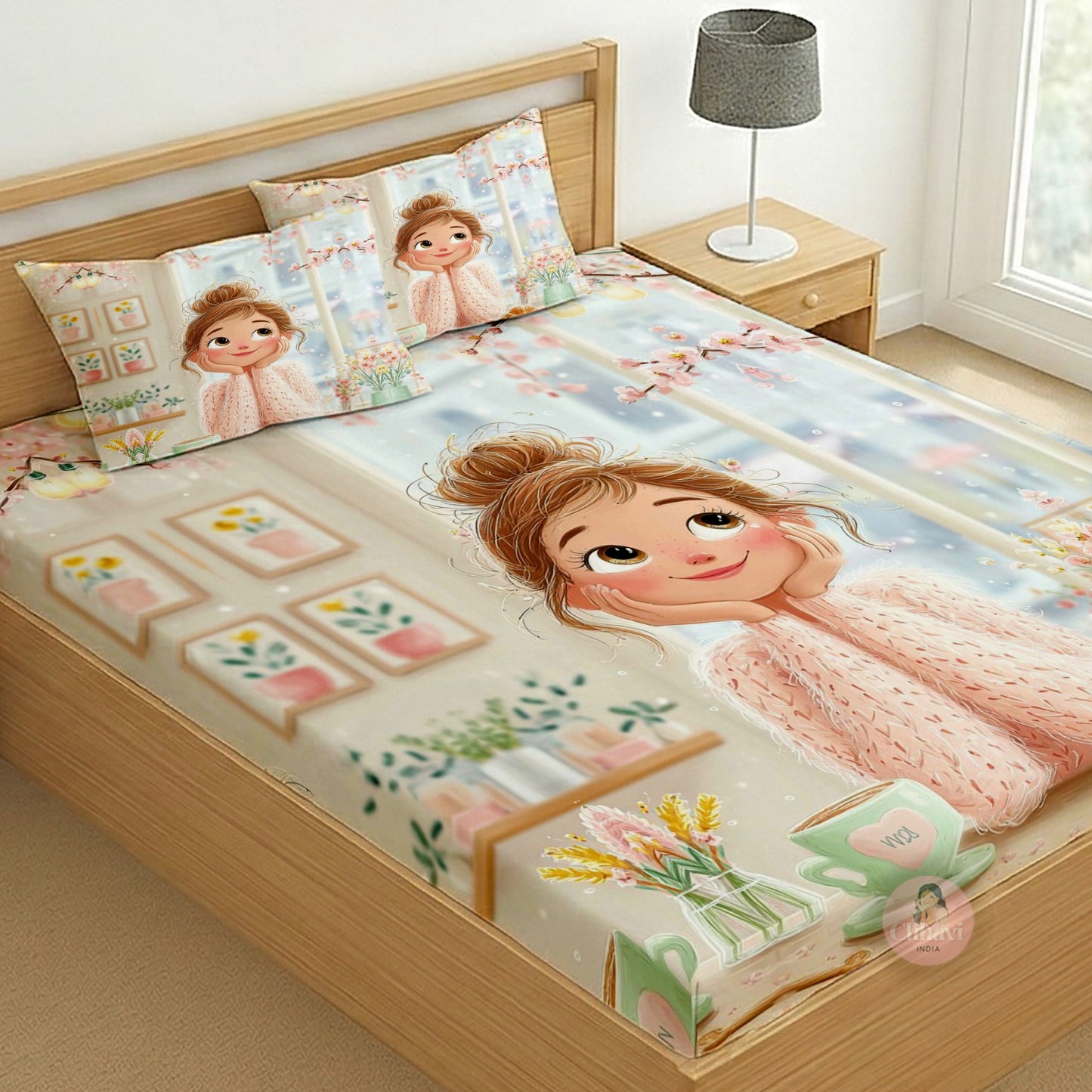 CHHAVI INDIA 210 TC Microfiber Printed King Size Bedsheet With 2 Pillow Covers
