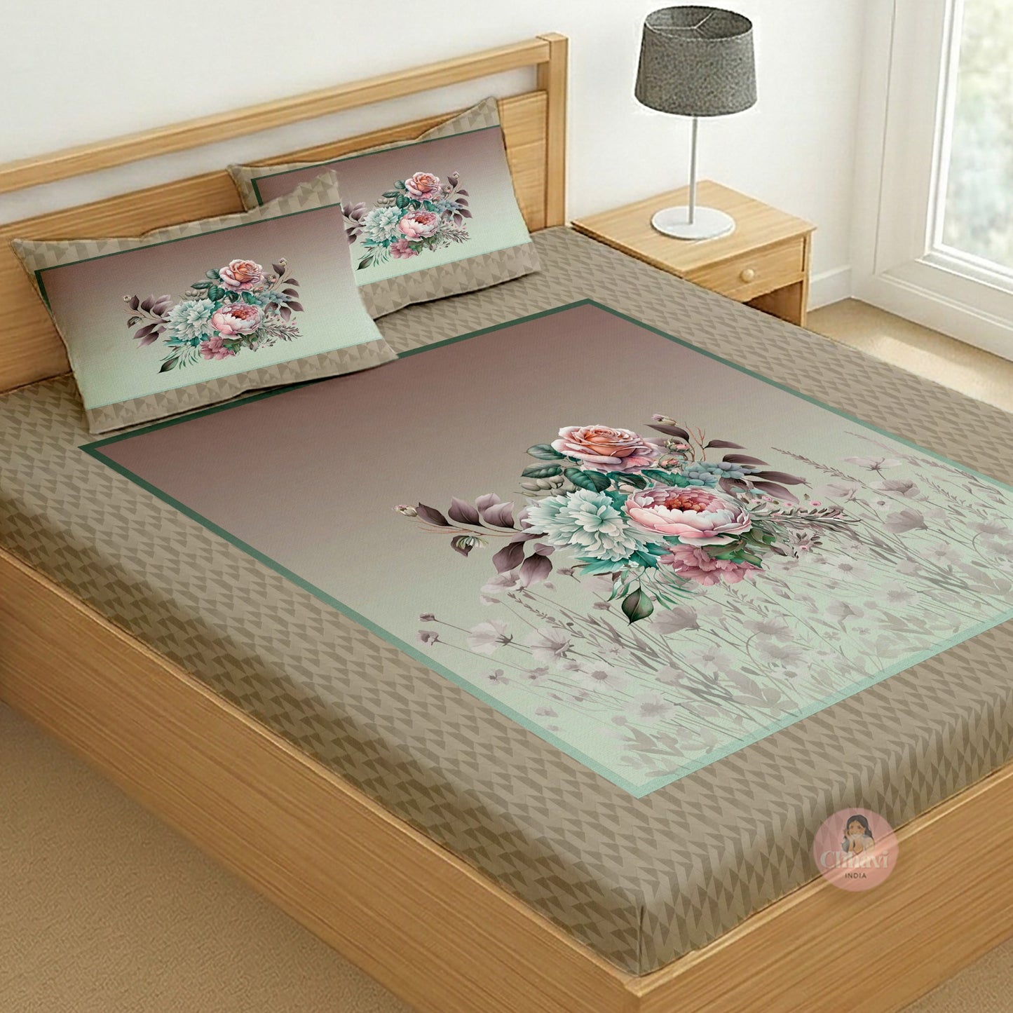 CHHAVI INDIA 210 TC Microfiber Printed King Size Bedsheet With 2 Pillow Covers