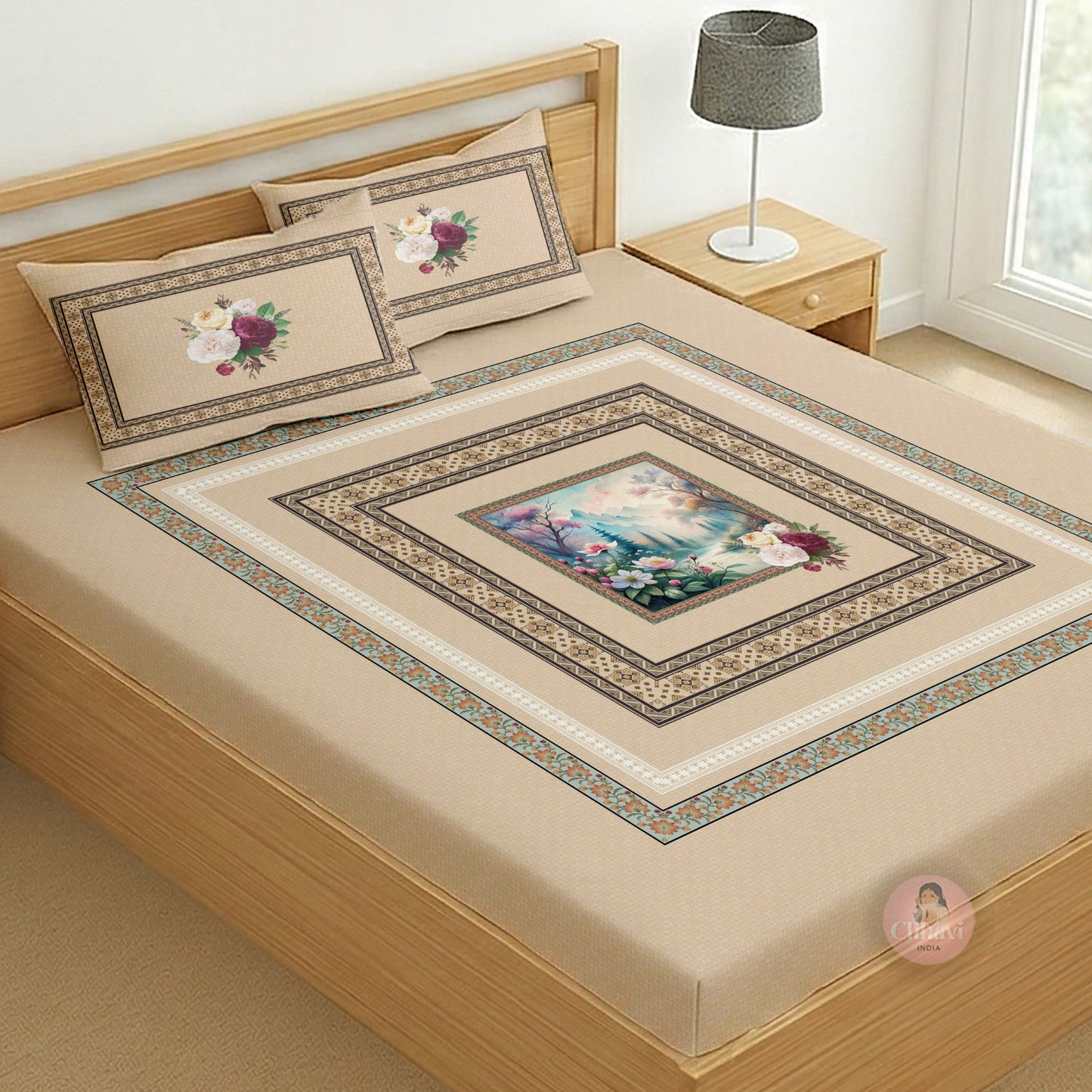 CHHAVI INDIA 210 TC Microfiber Printed King Size Bedsheet With 2 Pillow Covers