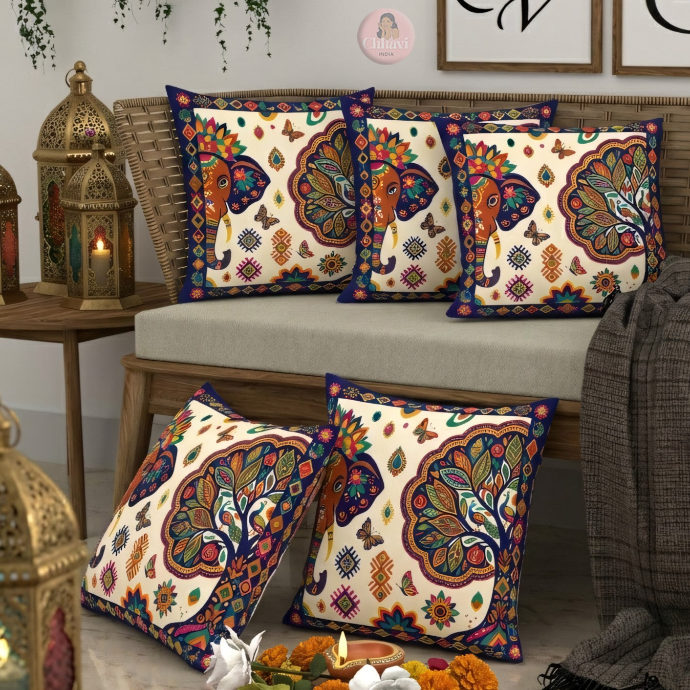 CHHAVI INDIA Microfiber Cushions Cover Pack of 5