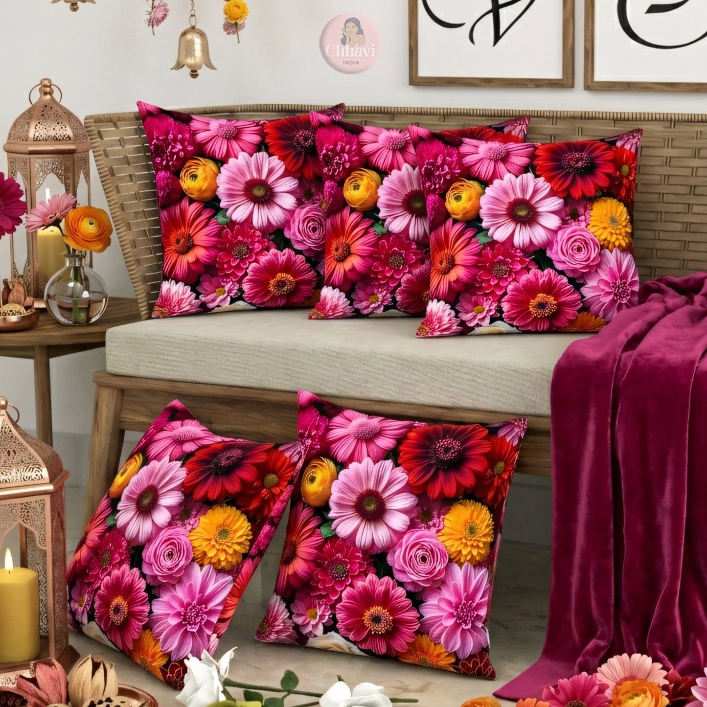 CHHAVI INDIA Microfiber Cushions Cover Pack of 5