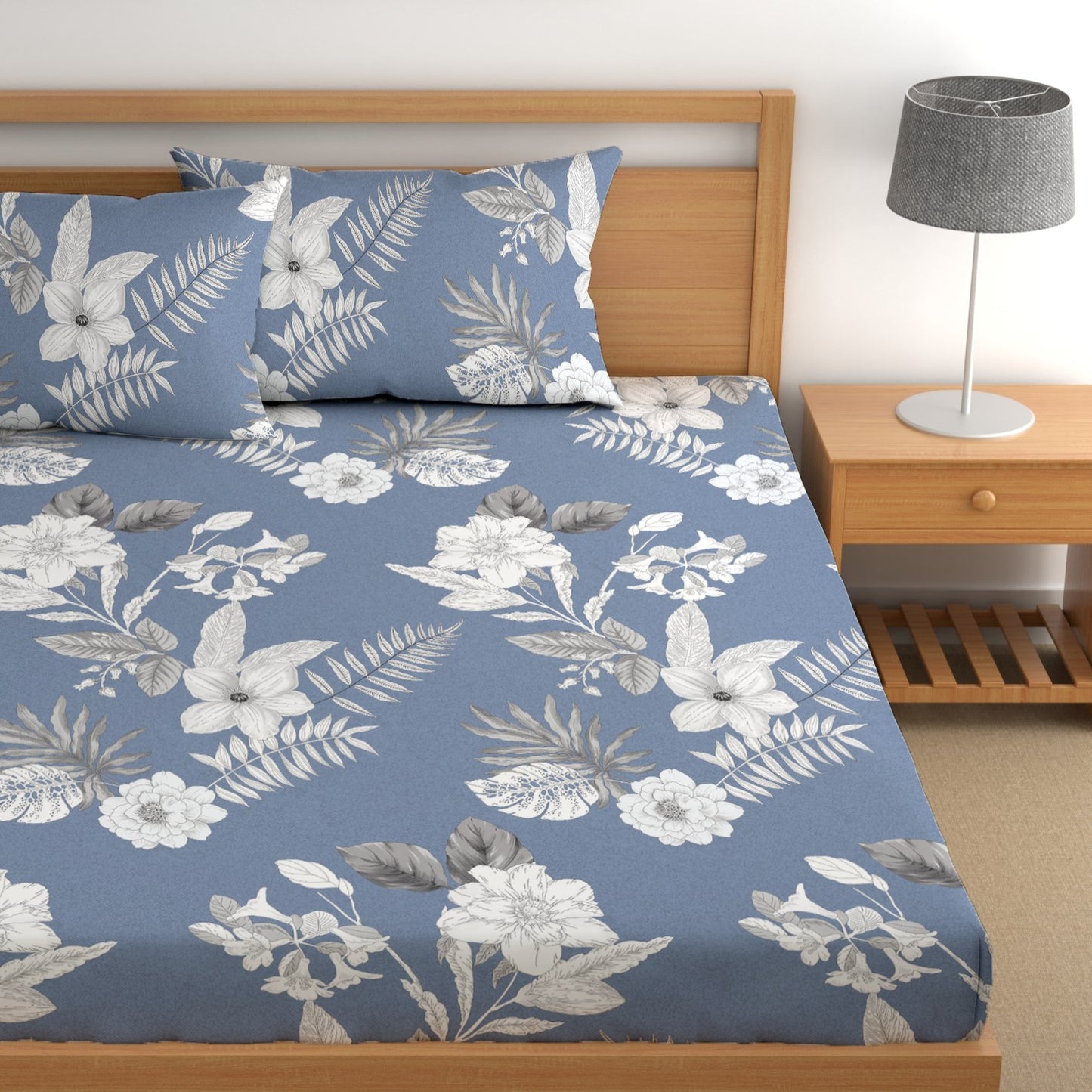 CHHAVI INDIA 210 TC Microfiber Double Fitted  Size Printed Bedsheet with pillow covers