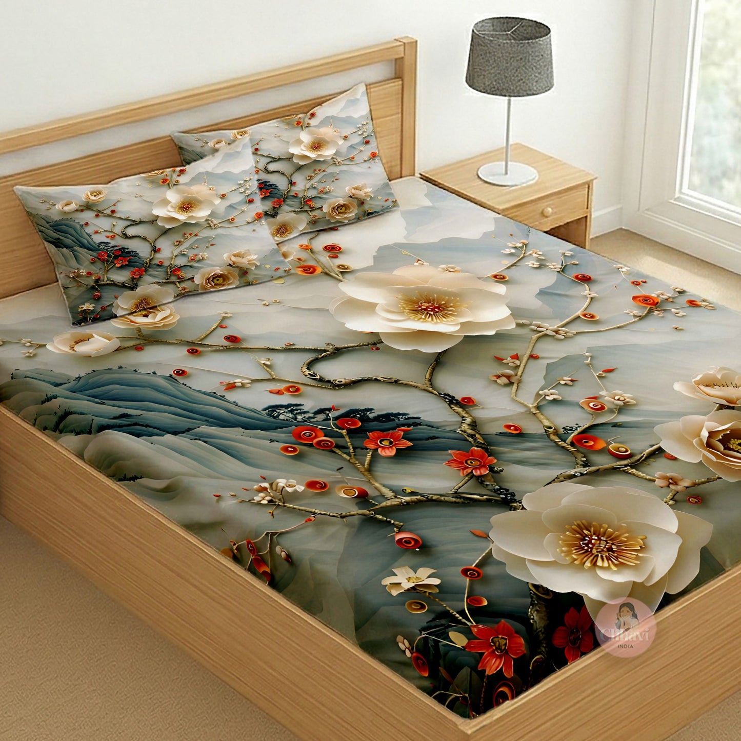 CHHAVI INDIA 210 TC Microfiber Printed King Size Bedsheet With 2 Pillow Covers