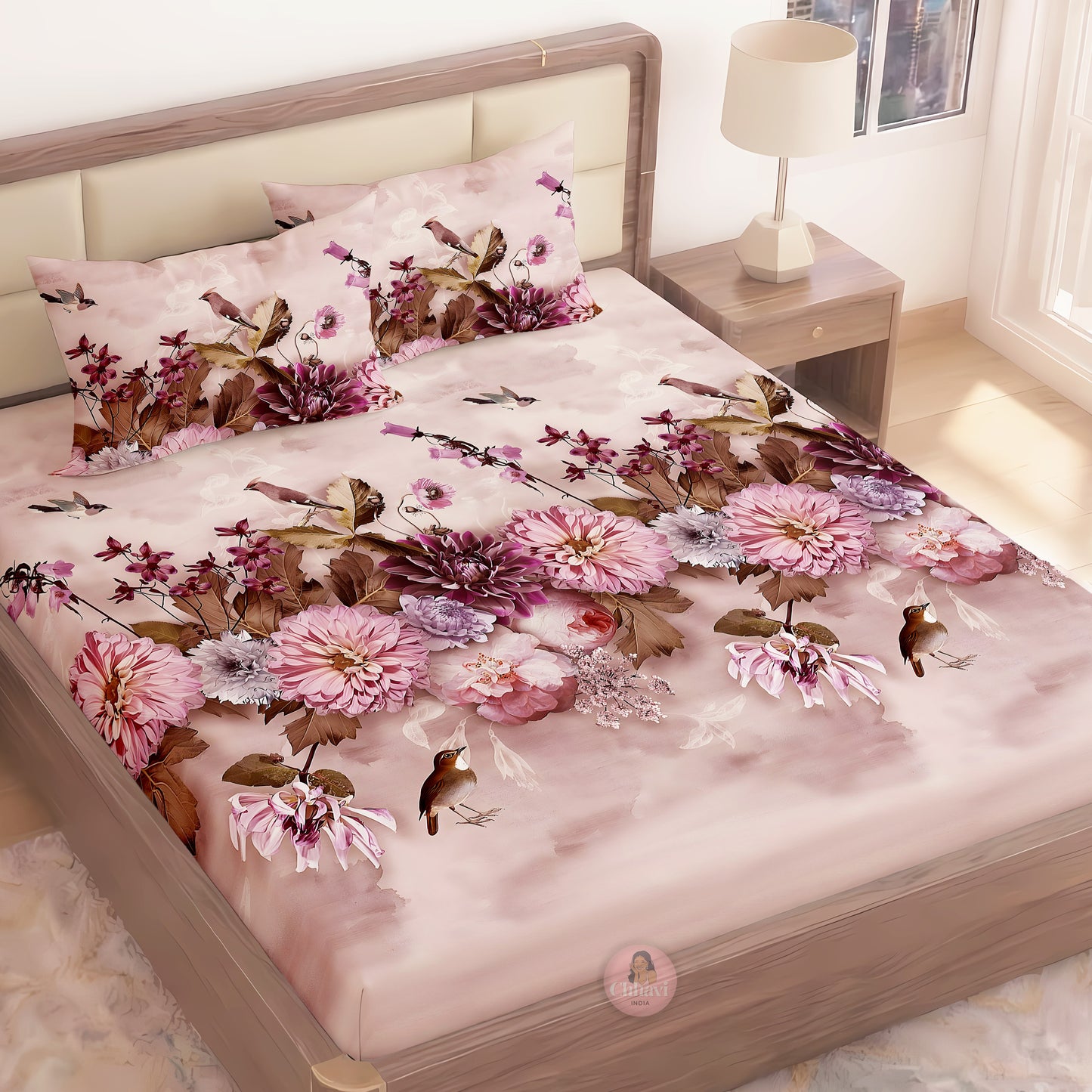 CHHAVI INDIA 210 TC Microfiber Printed King Size Bedsheet With Pillow Covers