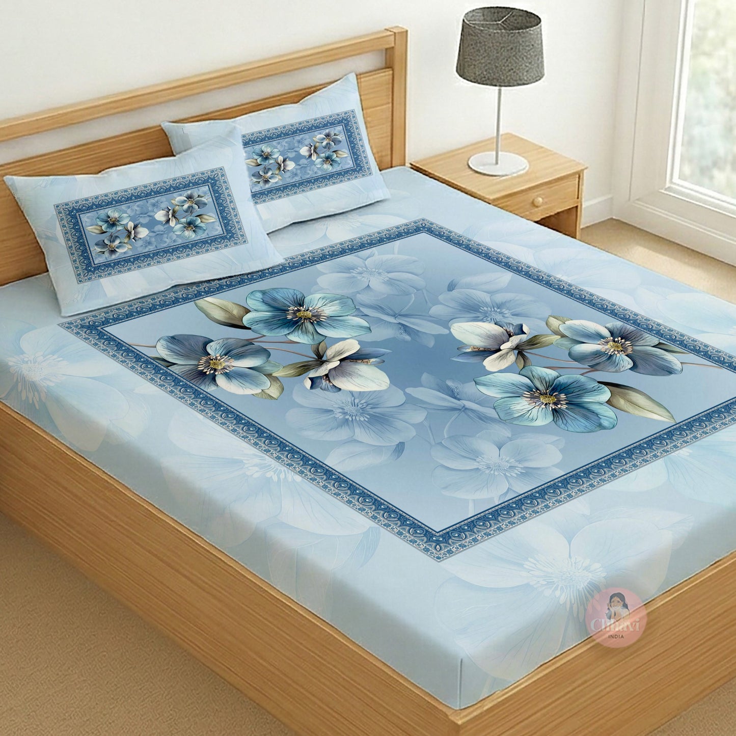 CHHAVI INDIA 210 TC Microfiber Printed King Size Bedsheet With 2 Pillow Covers