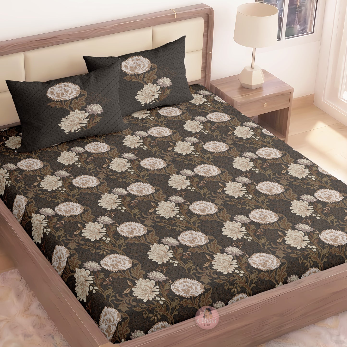 CHHAVI INDIA 210 TC Microfiber Printed King Size Bedsheet With Pillow Covers