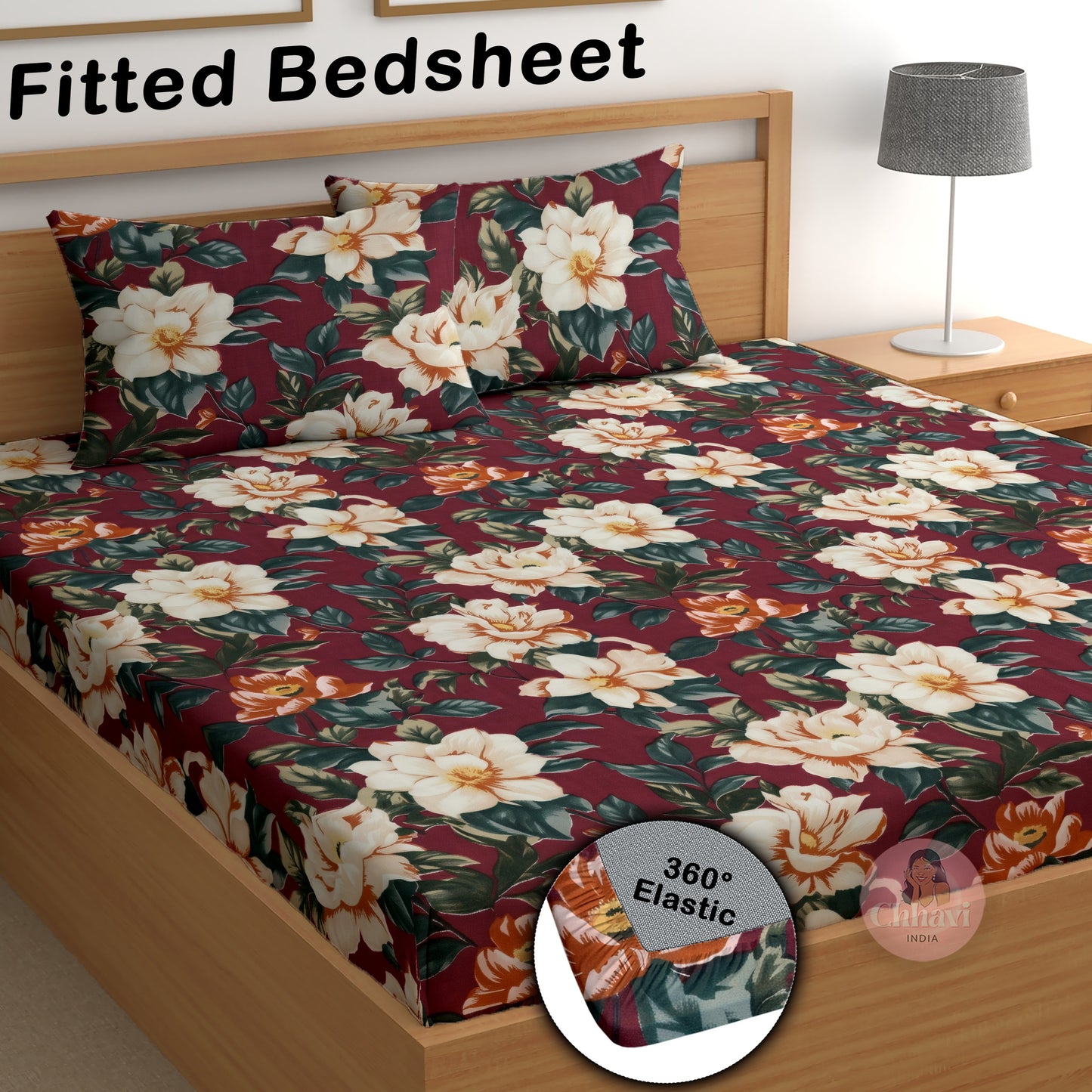 CHHAVI INDIA 210 TC Microfiber Double Fitted  Size Printed Bedsheet with pillow covers