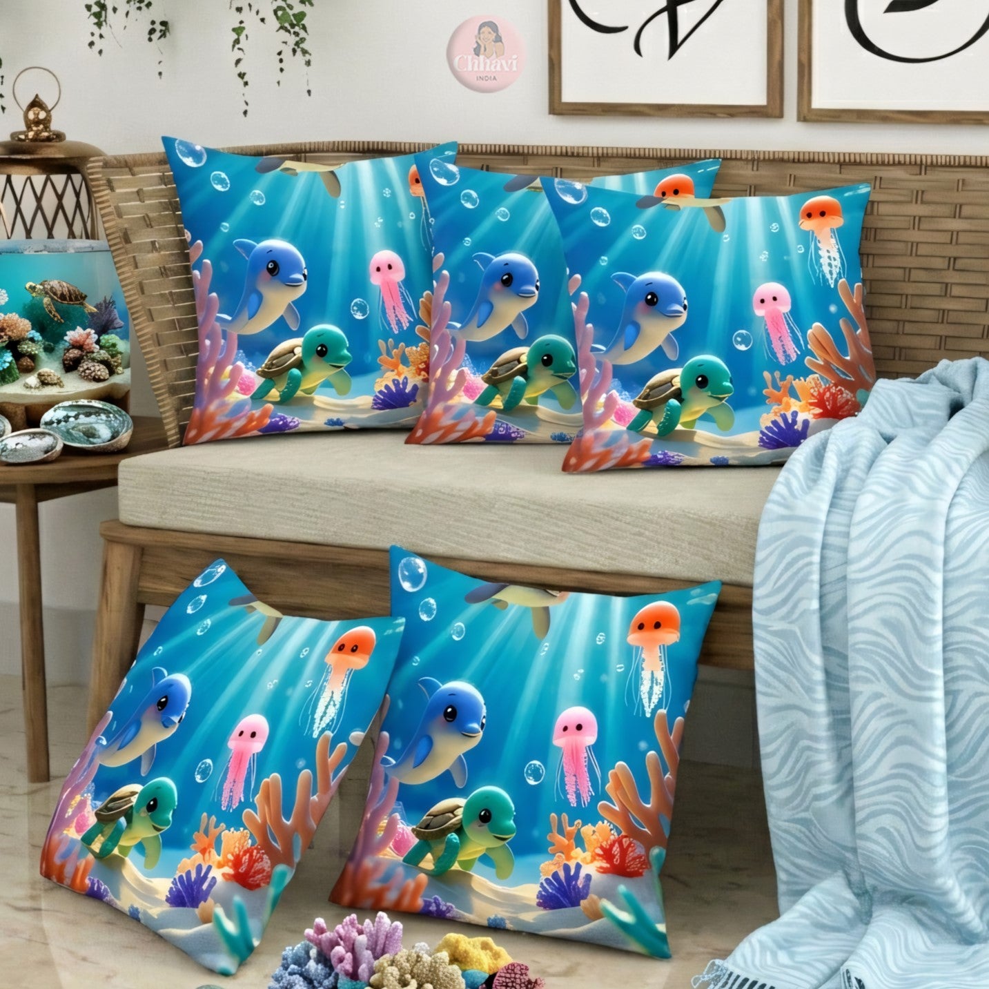 CHHAVI INDIA Microfiber Cushions Cover Pack of 5