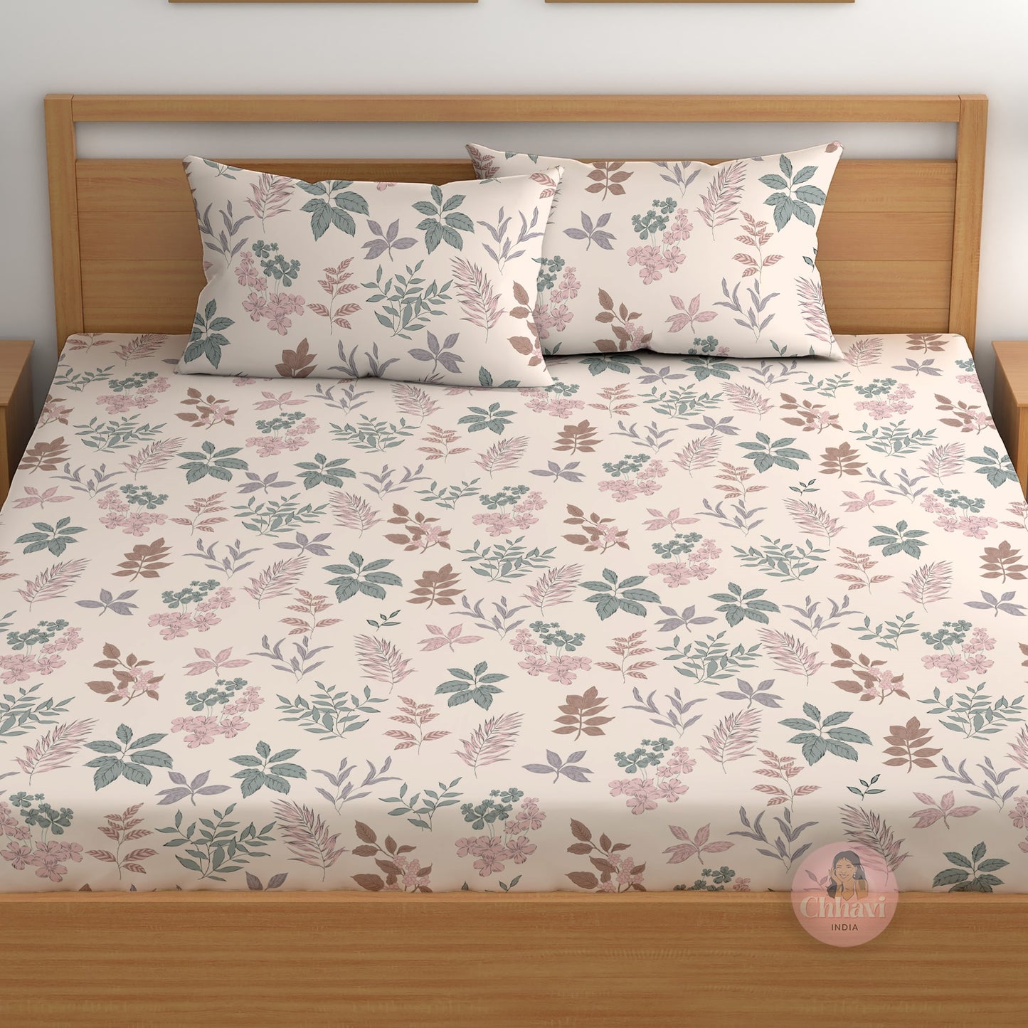 CHHAVI INDIA 210 TC Microfiber Double Fitted  Size Printed Bedsheet with pillow covers