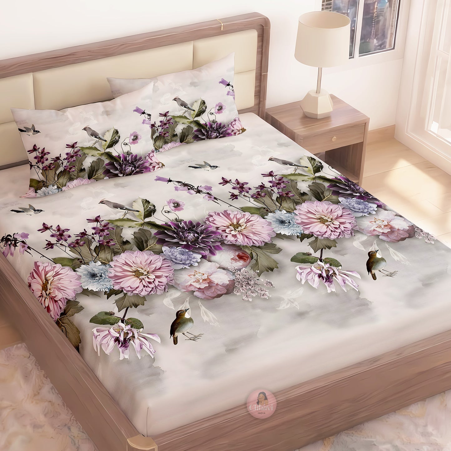 CHHAVI INDIA 210 TC Microfiber Printed King Size Bedsheet With Pillow Covers