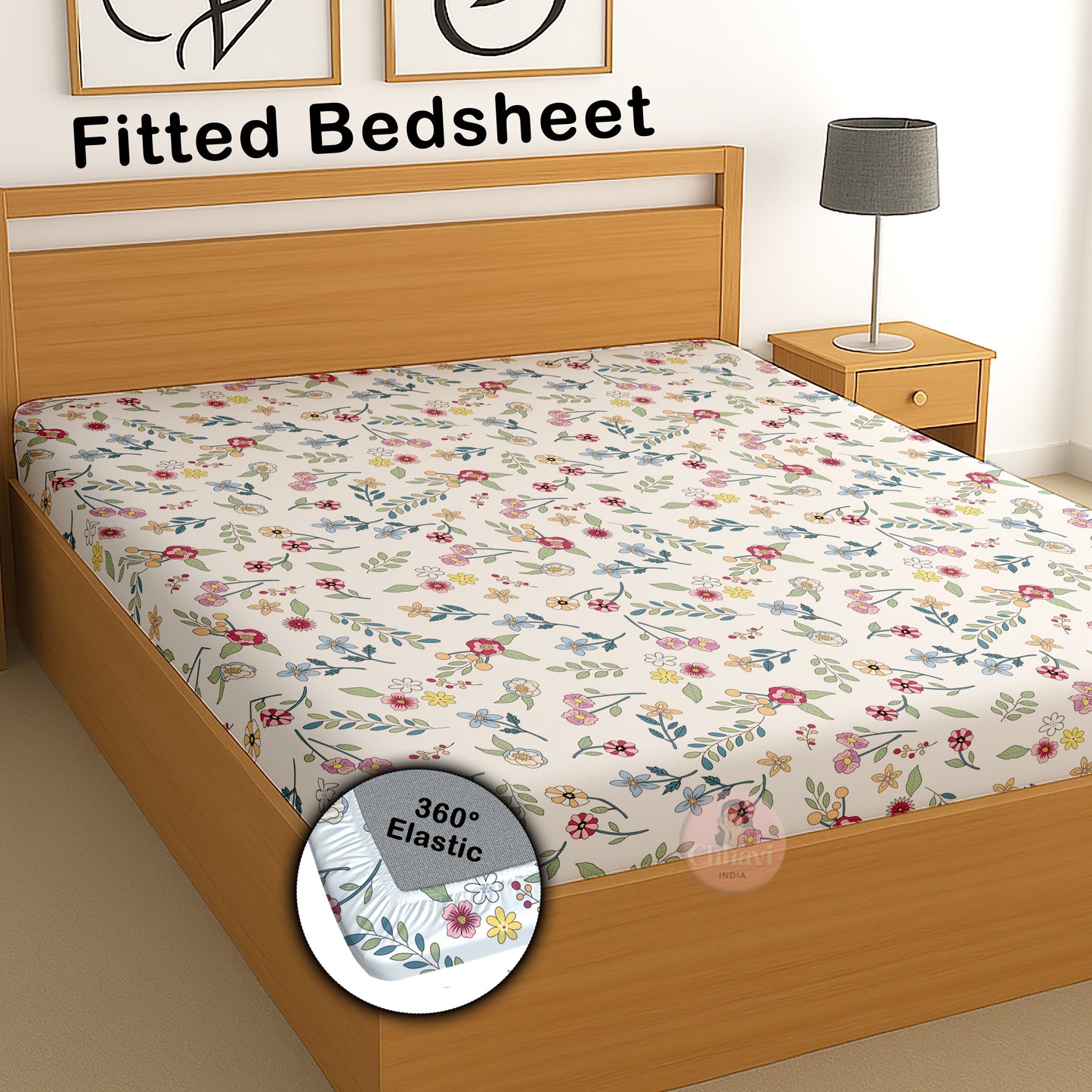 CHHAVI INDIA 210 TC Microfiber Waterproof Printed Fitted (Elastic) Bedsheet