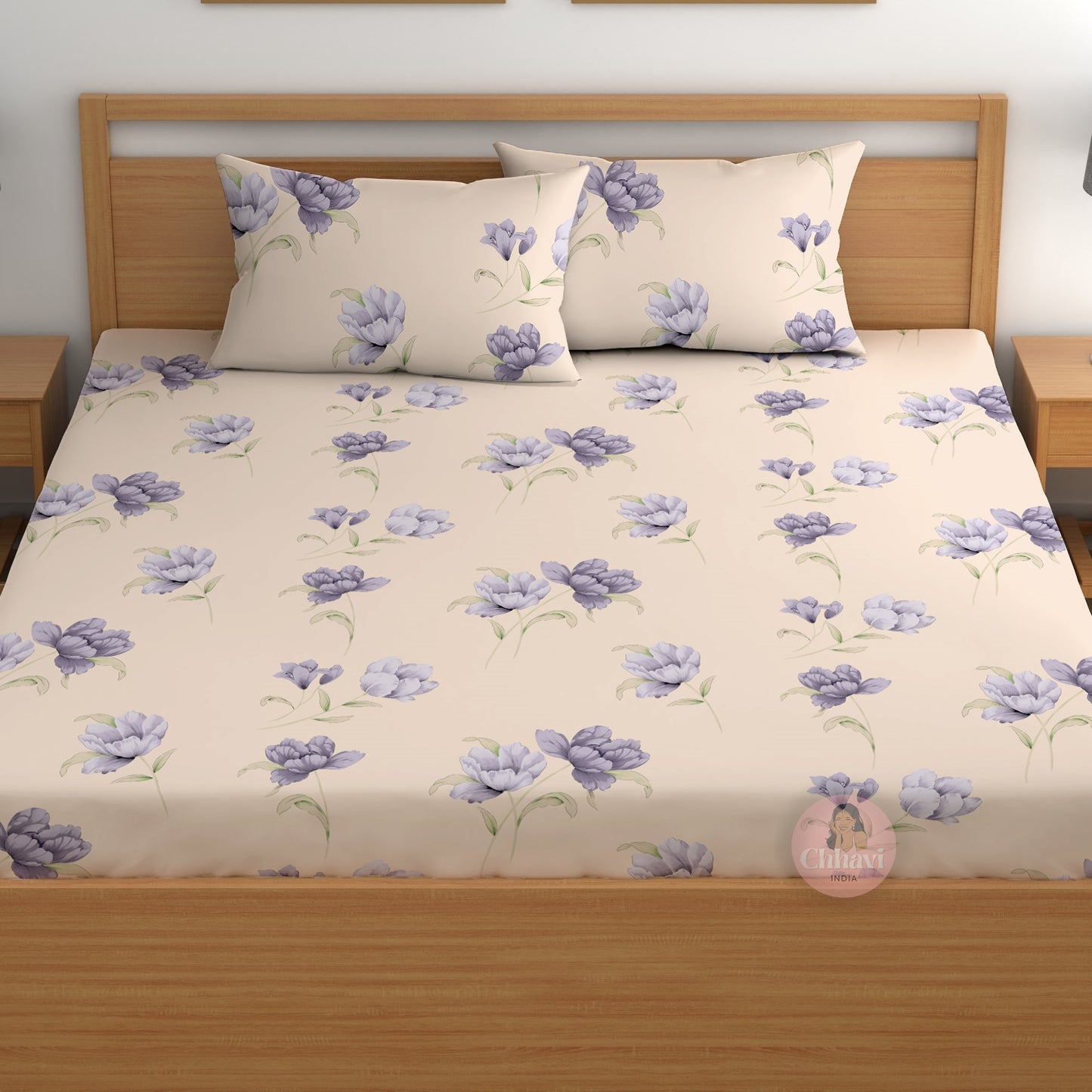CHHAVI INDIA 210 TC Microfiber Double Fitted  Size Printed Bedsheet with pillow covers