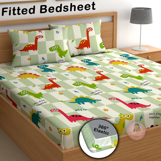 CHHAVI INDIA 210 TC Microfiber Double Fitted  Size Printed Bedsheet with pillow covers