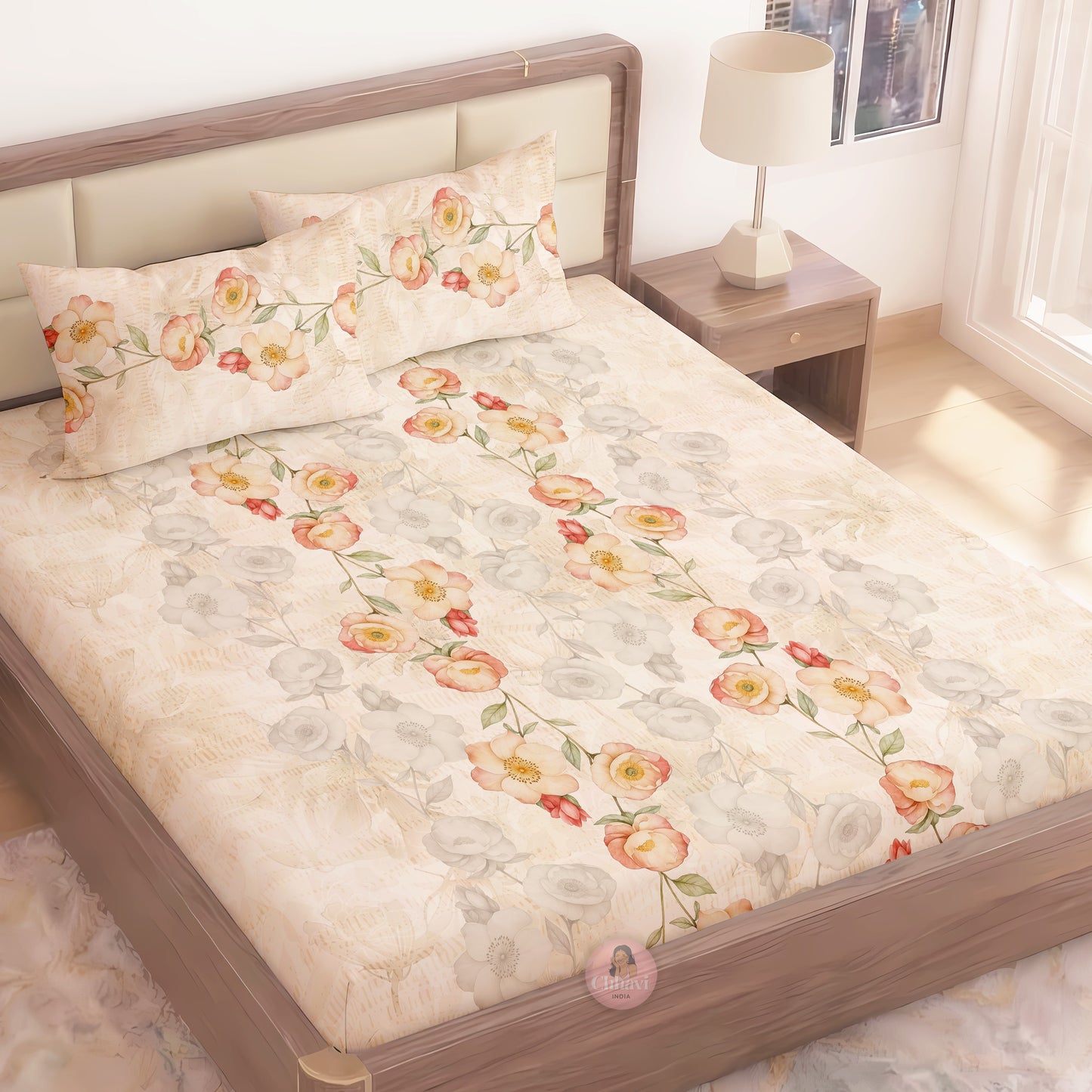 CHHAVI INDIA 210 TC Microfiber Printed King Size Bedsheet With Pillow Covers