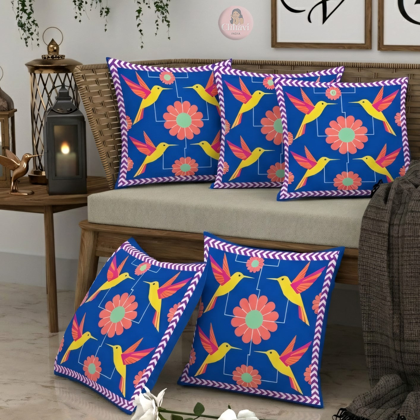 CHHAVI INDIA Microfiber Cushions Cover Pack of 5
