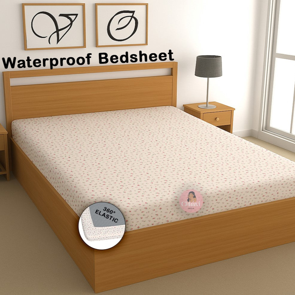 CHHAVI INDIA 210 TC Microfiber Waterproof Printed Fitted (Elastic) Bedsheet