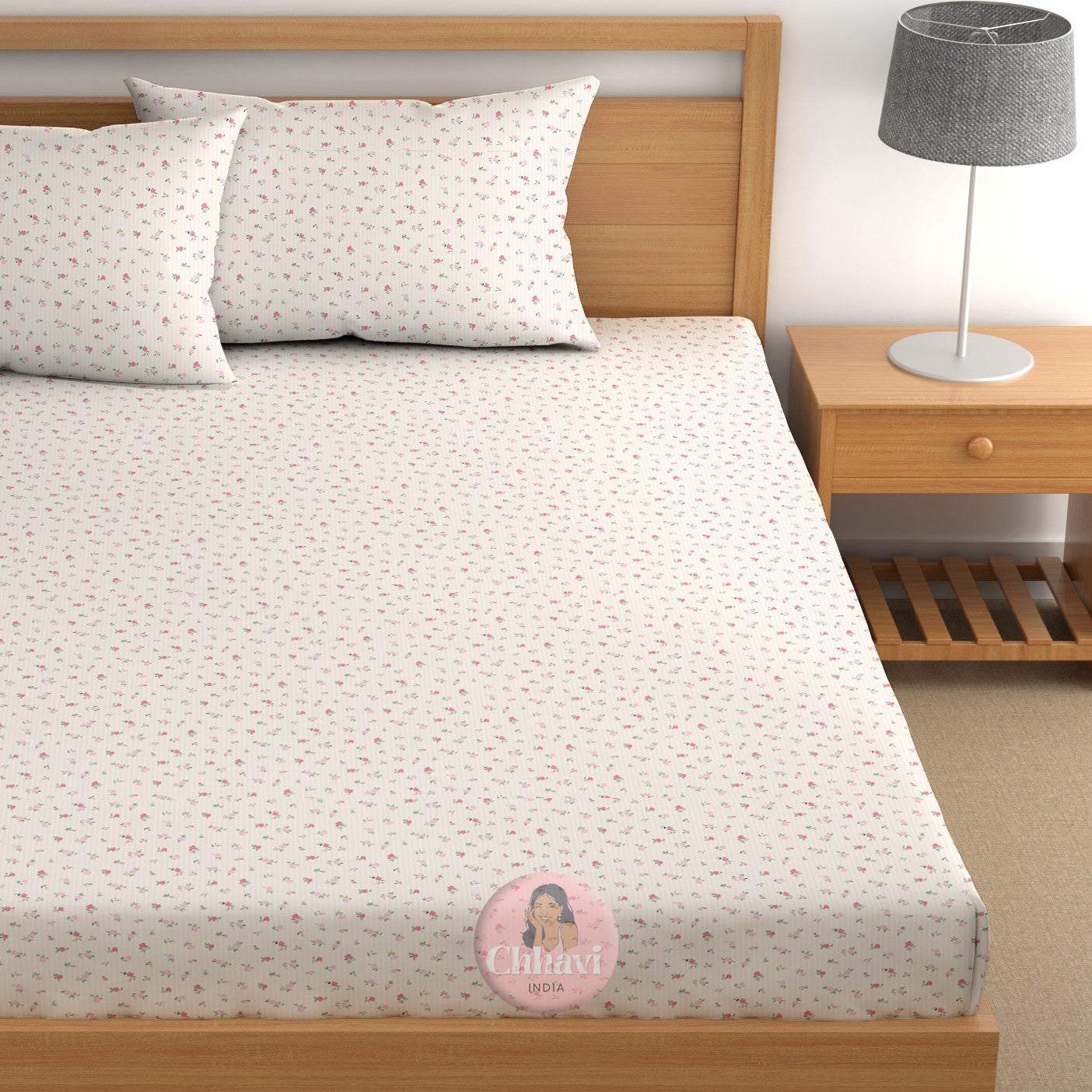 CHHAVI INDIA 210 TC Microfiber Fitted Double Size Printed Bedsheet With 2 Pillow covers