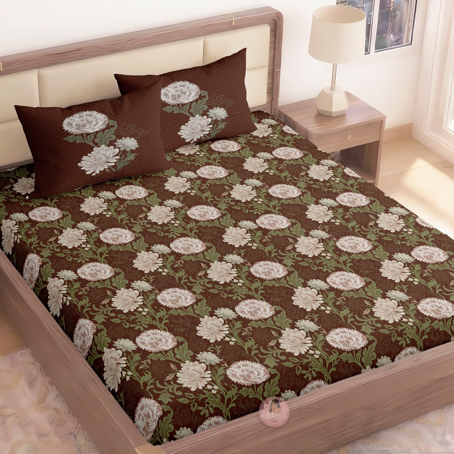 CHHAVI INDIA 210 TC Microfiber Printed King Size Bedsheet With Pillow Covers