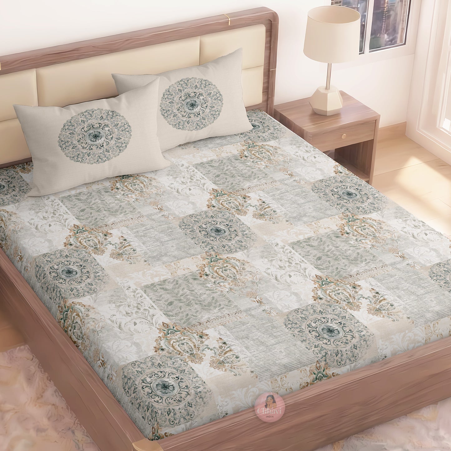 CHHAVI INDIA 210 TC Microfiber Printed King Size Bedsheet With Pillow Covers