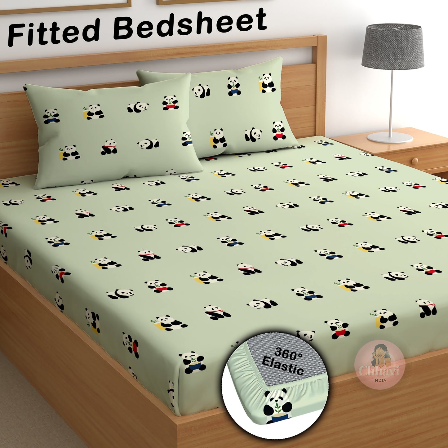 CHHAVI INDIA 210 TC Microfiber Double Fitted  Size Printed Bedsheet with pillow covers