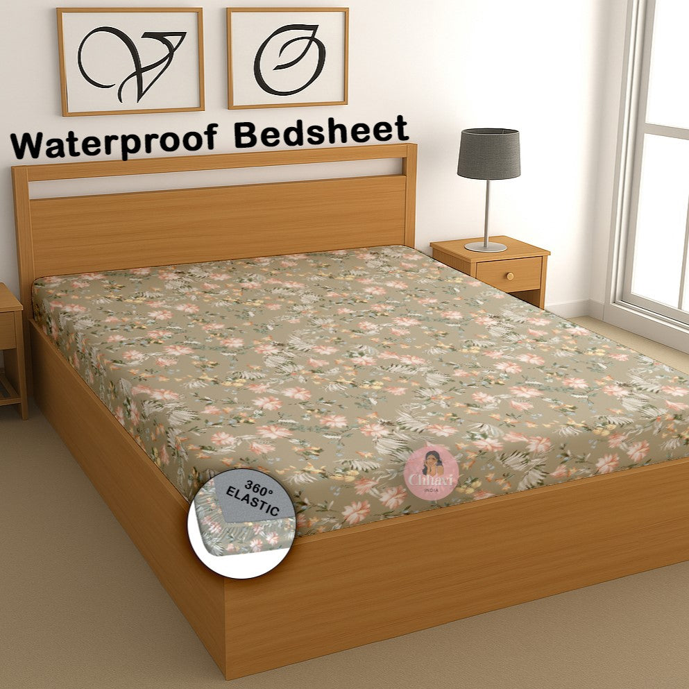 CHHAVI INDIA 210 TC Microfiber Waterproof Printed Fitted (Elastic) Bedsheet