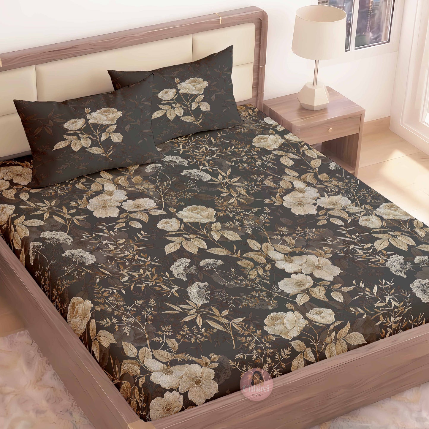 CHHAVI INDIA 210 TC Microfiber Printed King Size Bedsheet With Pillow Covers