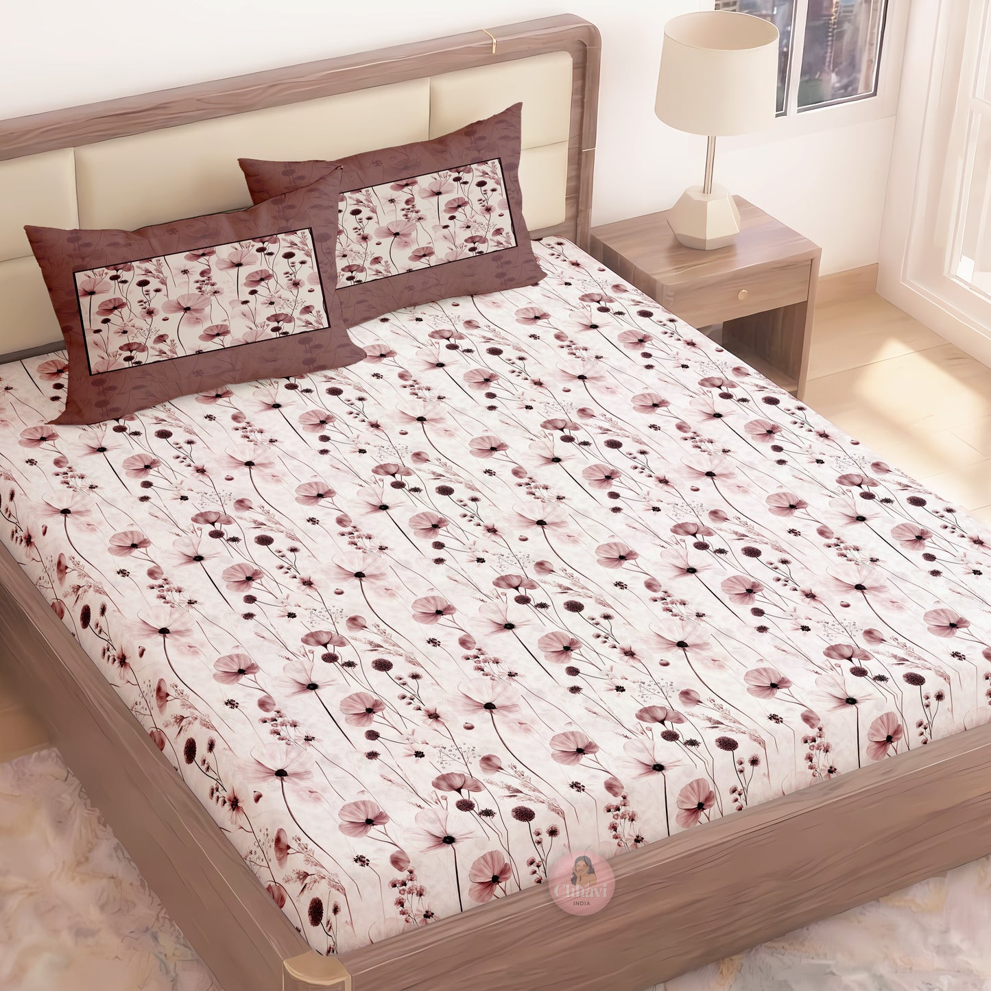 CHHAVI INDIA 210 TC Microfiber Printed King Size Bedsheet With Pillow Covers