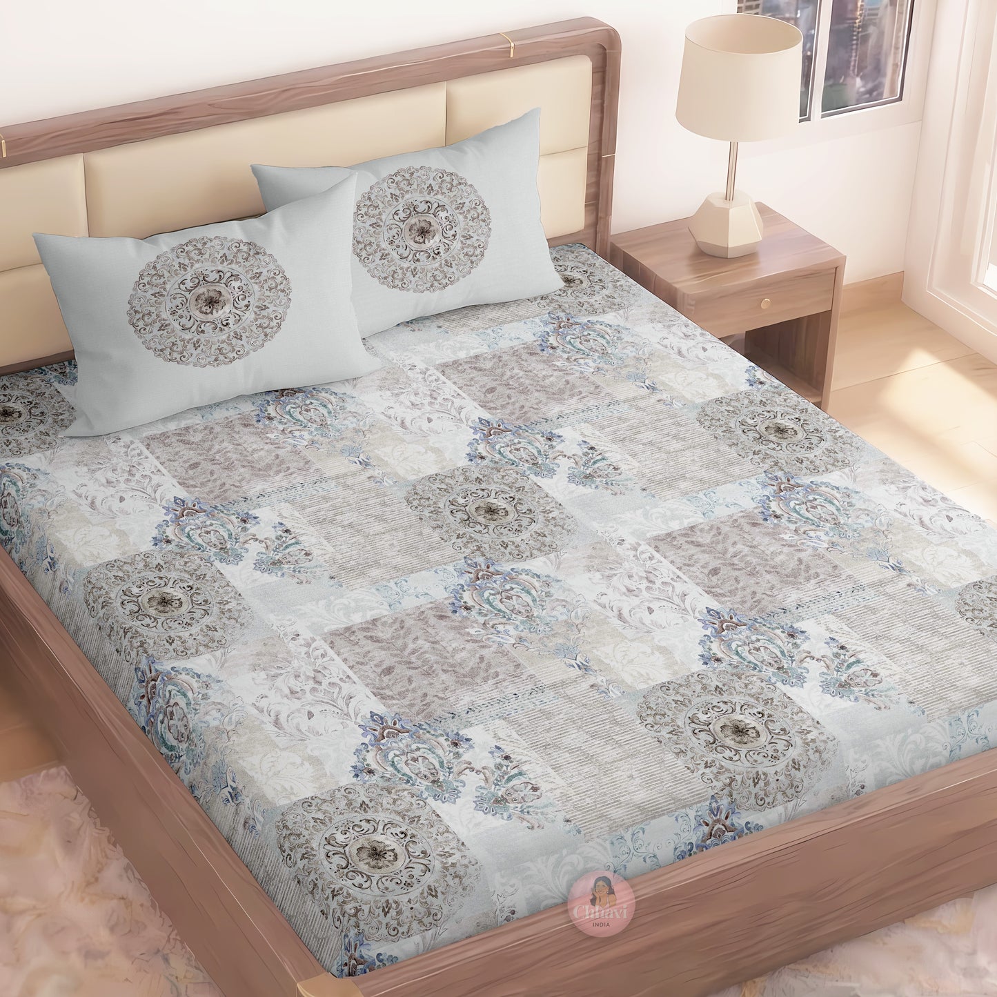 CHHAVI INDIA 210 TC Microfiber Printed King Size Bedsheet With Pillow Covers