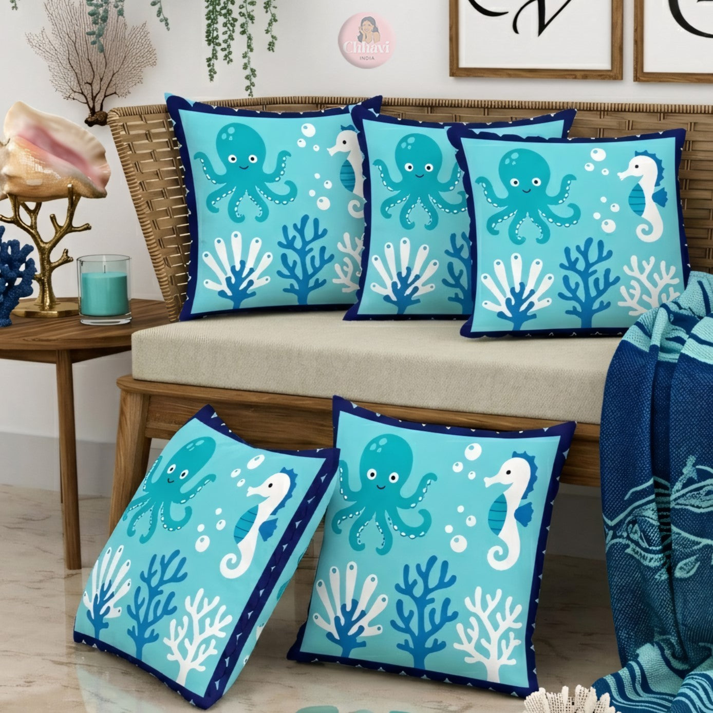 CHHAVI INDIA Microfiber Cushions Cover Pack of 5