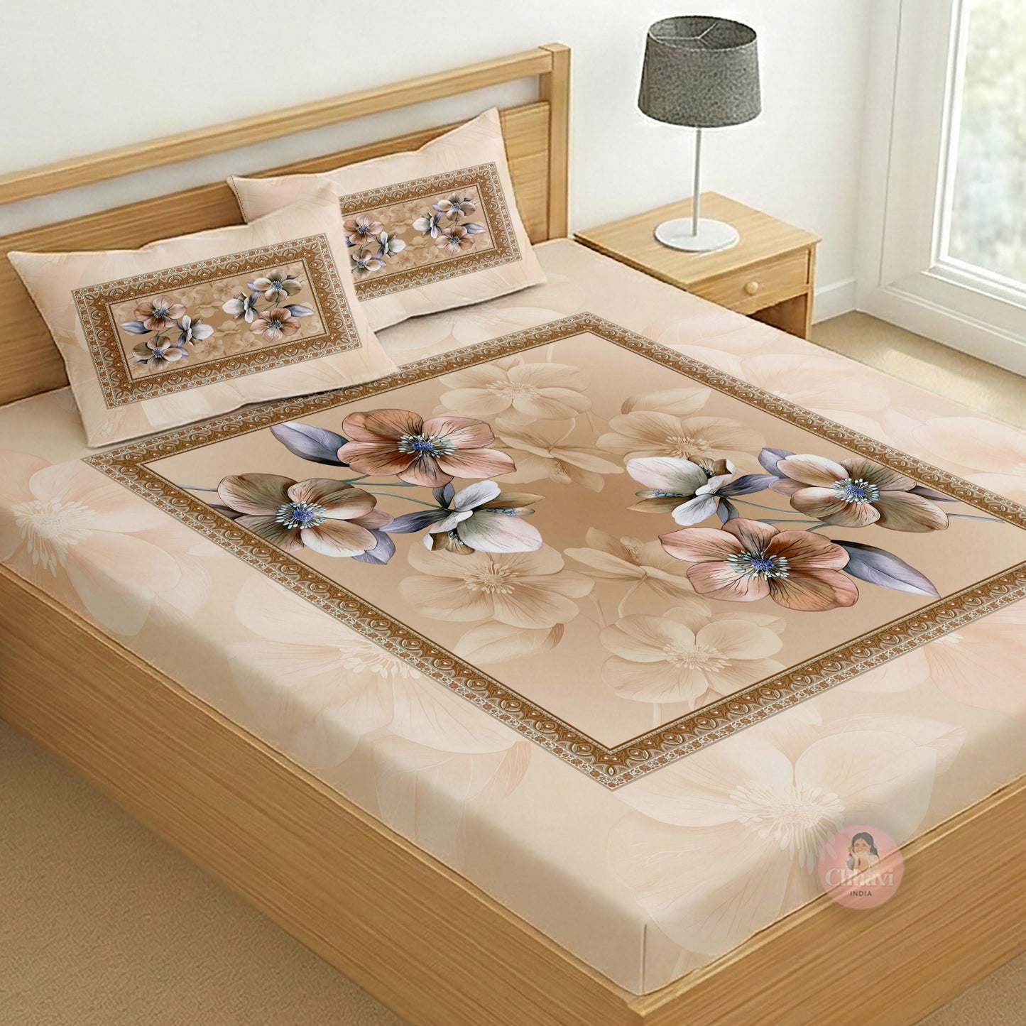 CHHAVI INDIA 210 TC Microfiber Printed King Size Bedsheet With 2 Pillow Covers