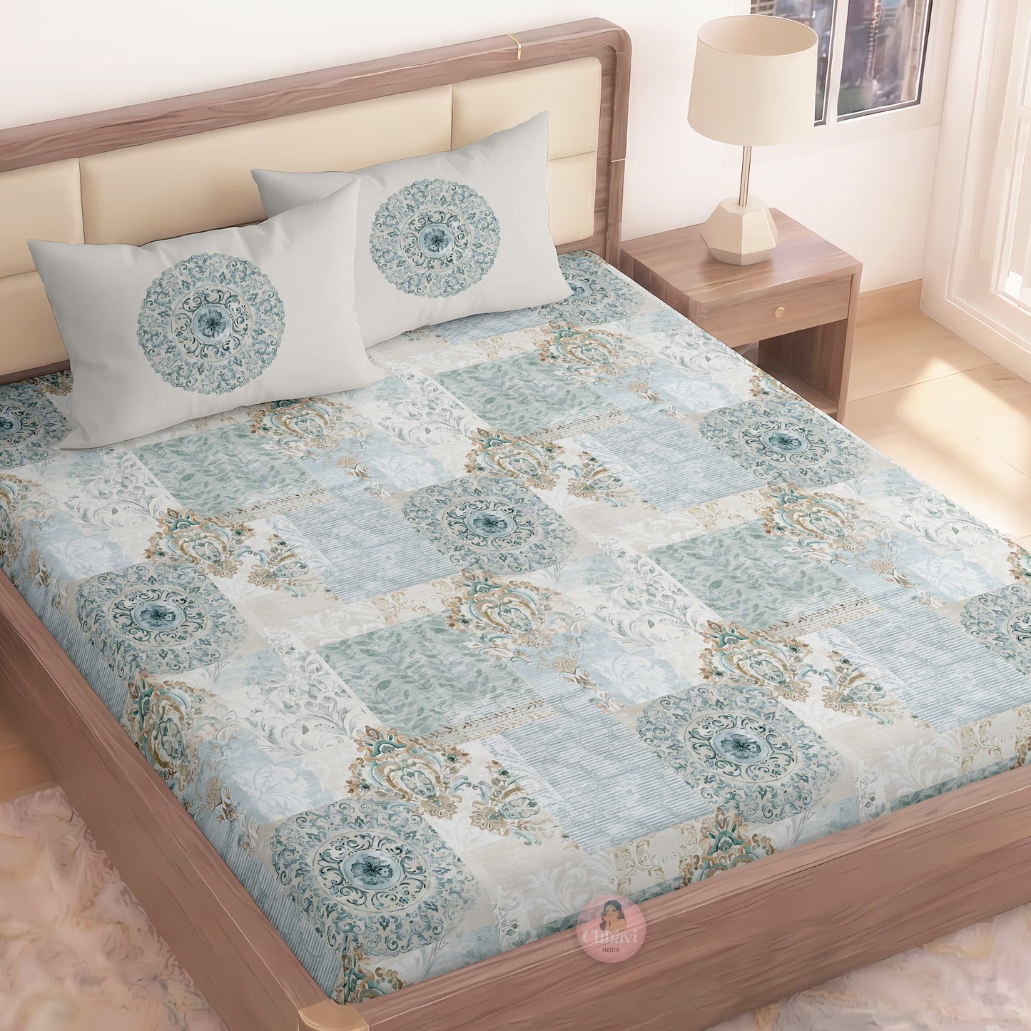 CHHAVI INDIA 210 TC Microfiber Printed King Size Bedsheet With Pillow Covers