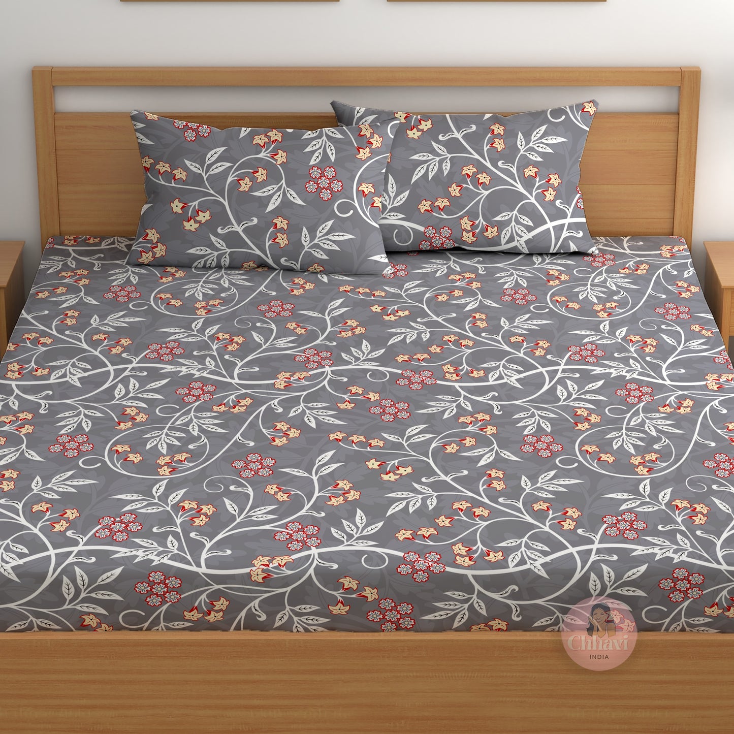 CHHAVI INDIA 210 TC Microfiber Printed Double Bedsheet With 2 Pillow Covers