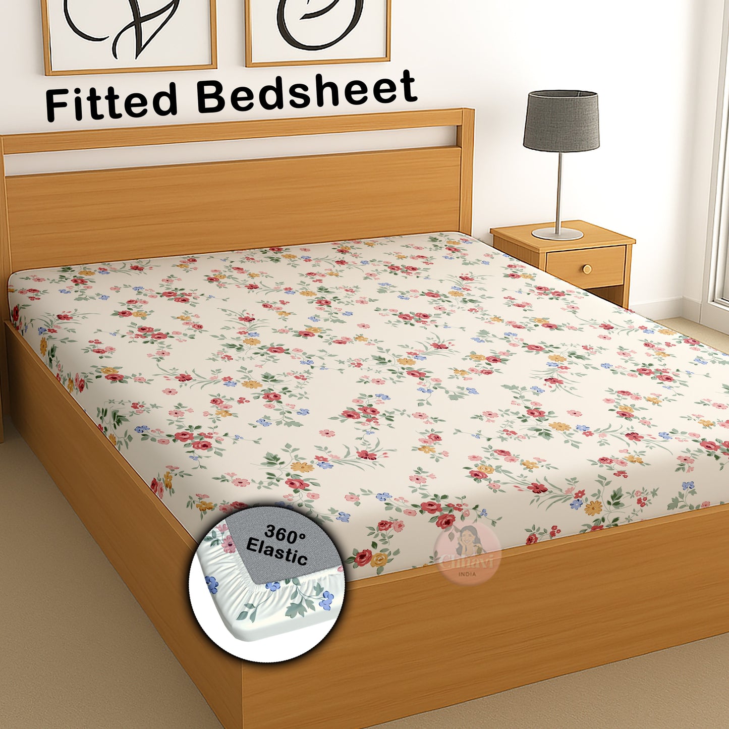 CHHAVI INDIA 210 TC Microfiber Waterproof Printed Fitted (Elastic) Bedsheet