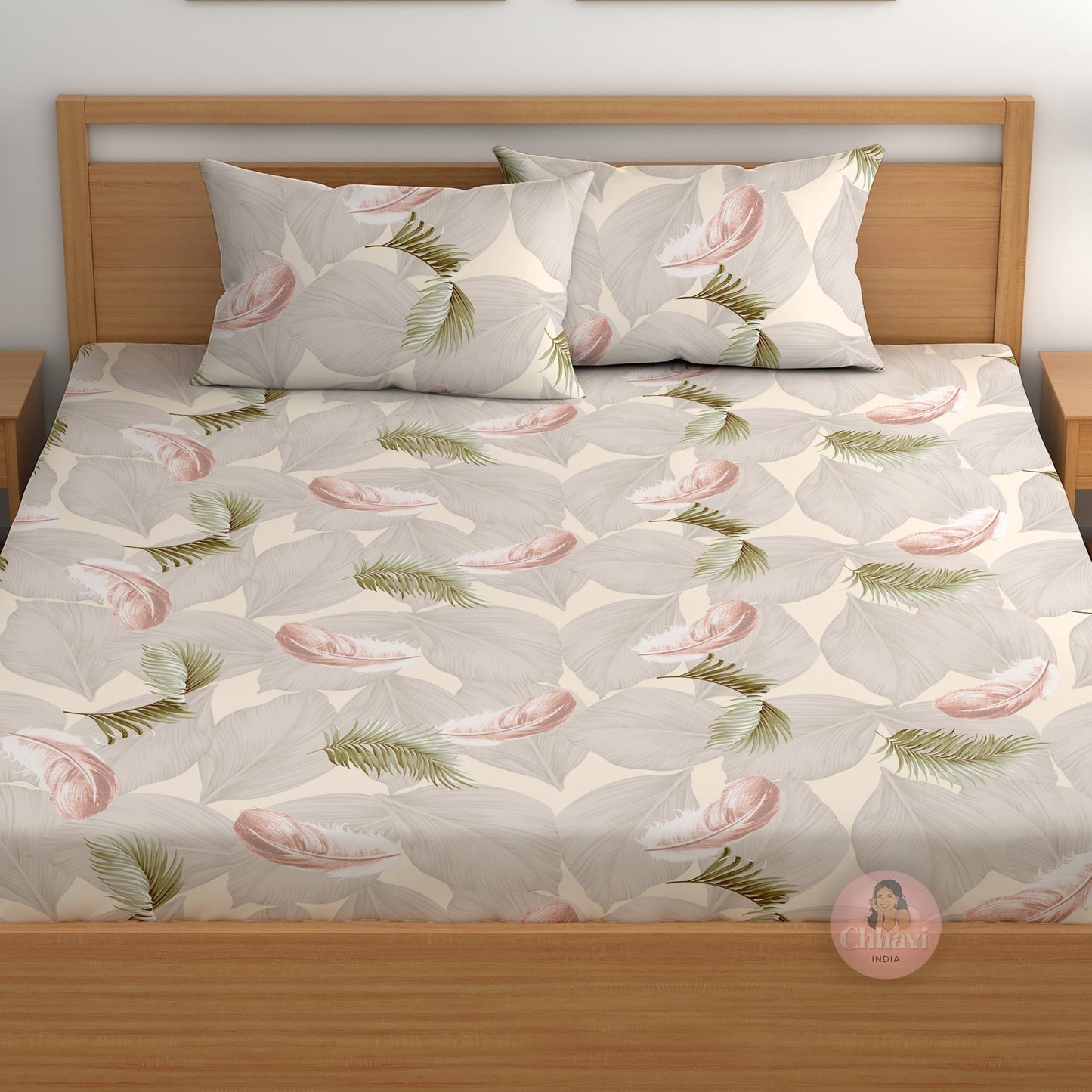 CHHAVI INDIA 210 TC Microfiber Double Fitted  Size Printed Bedsheet with pillow covers