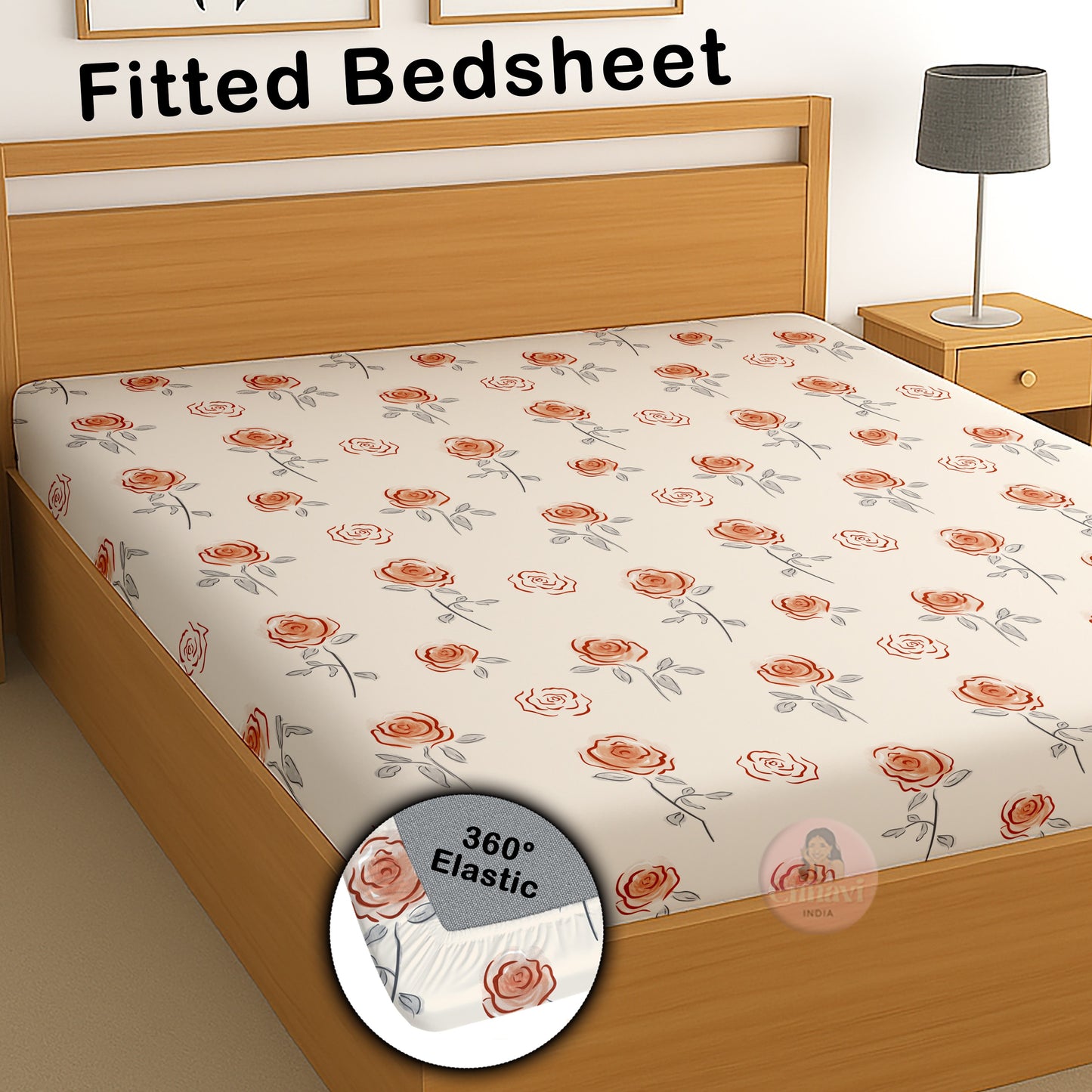 CHHAVI INDIA 210 TC Microfiber Waterproof Printed Fitted (Elastic) Bedsheet