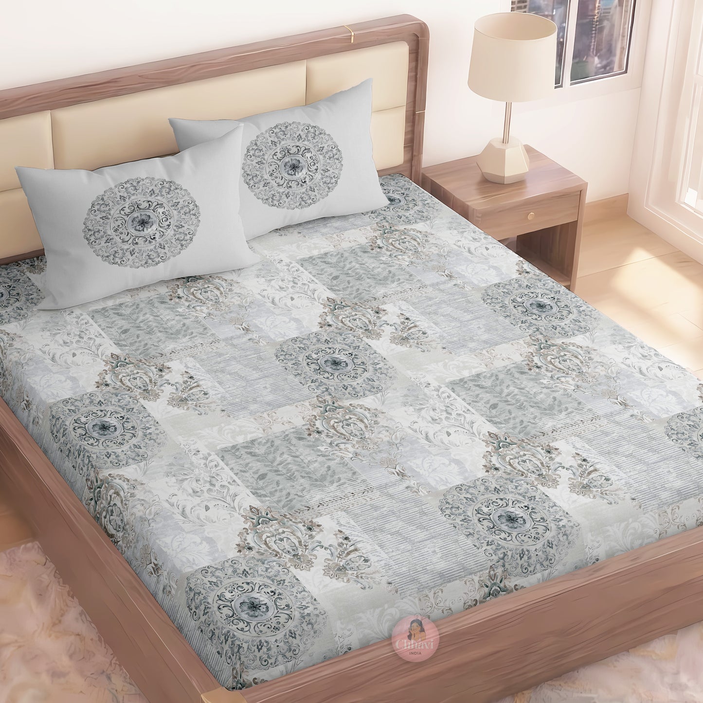 CHHAVI INDIA 210 TC Microfiber Printed King Size Bedsheet With Pillow Covers