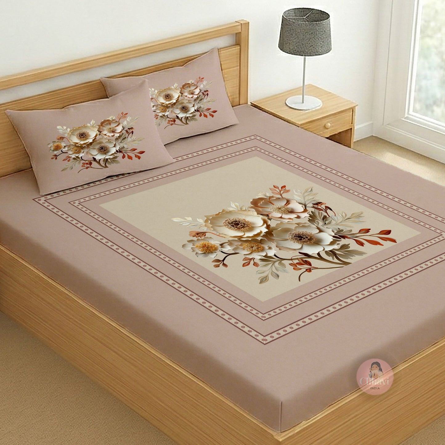 CHHAVI INDIA 210 TC Microfiber Printed King Size Bedsheet With 2 Pillow Covers