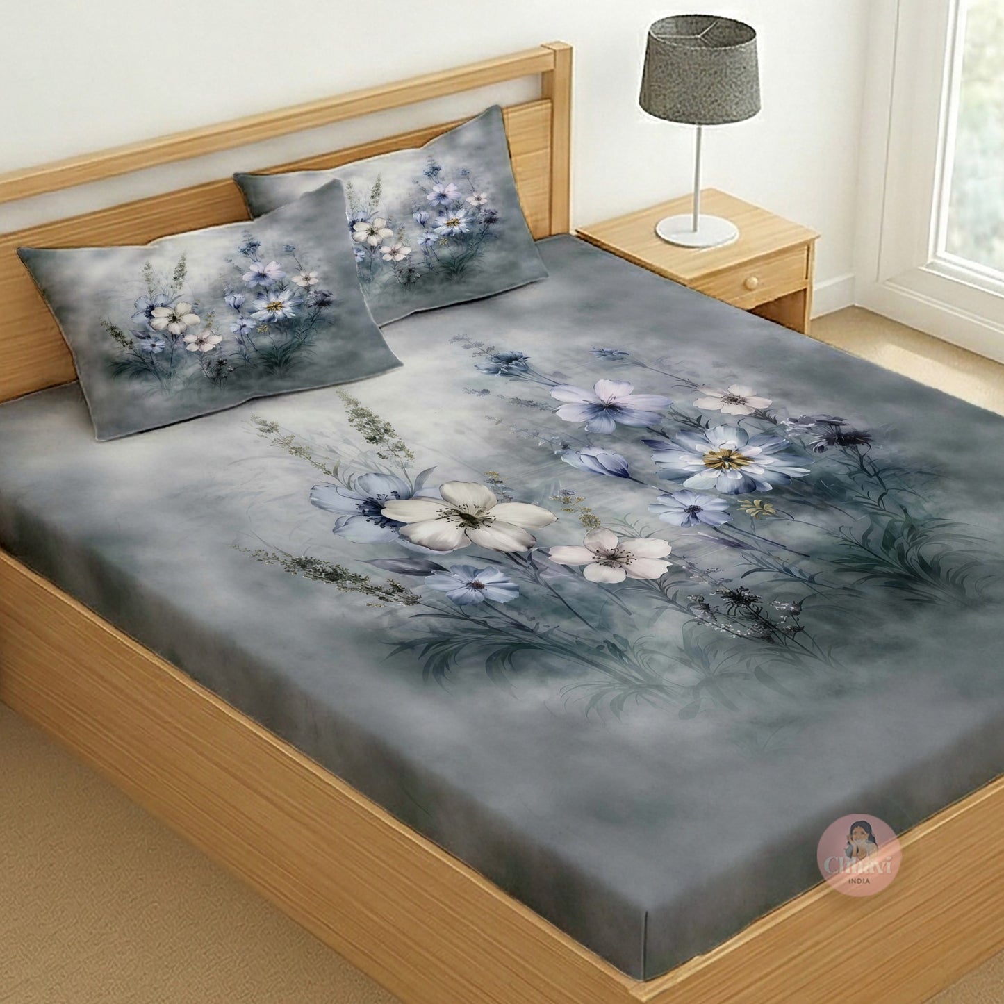 CHHAVI INDIA 210 TC Microfiber Printed King Size Bedsheet With 2 Pillow Covers