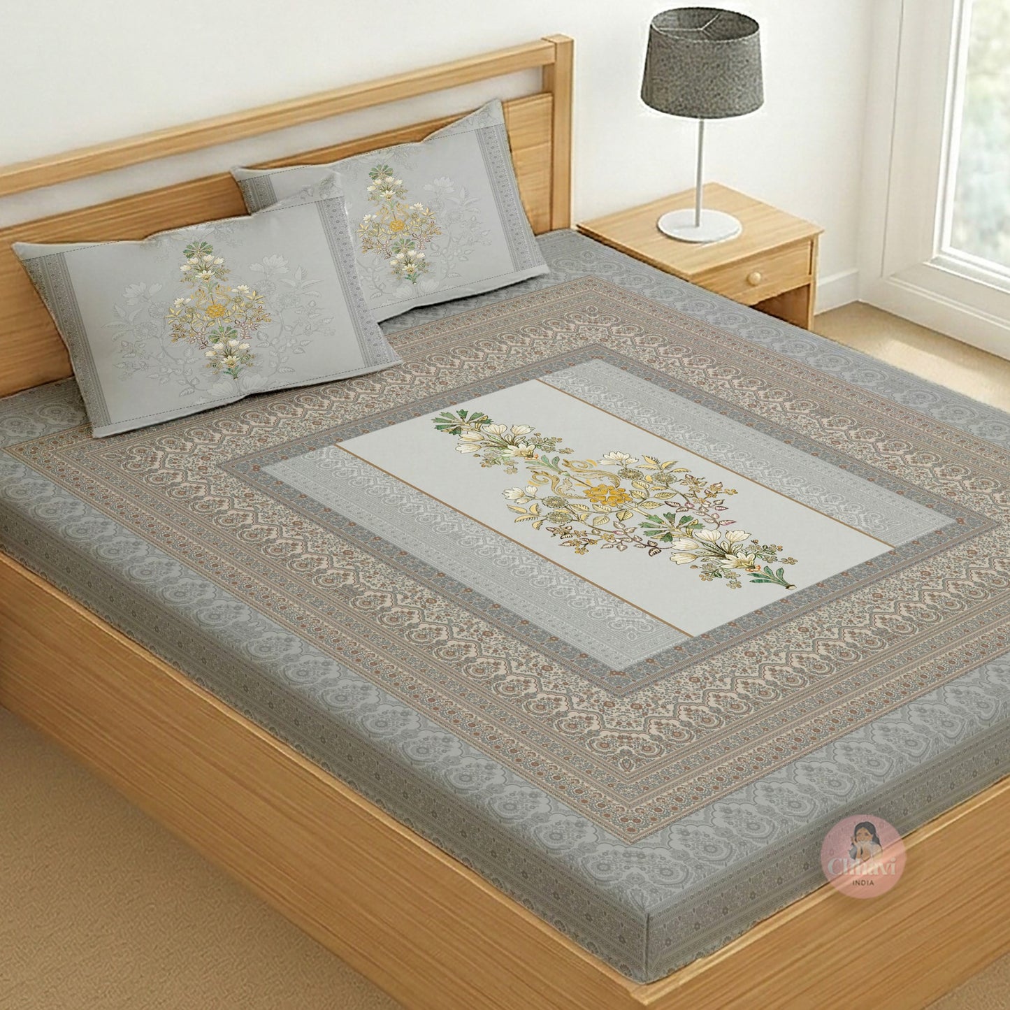 CHHAVI INDIA 210 TC Microfiber Printed King Size Bedsheet With 2 Pillow Covers