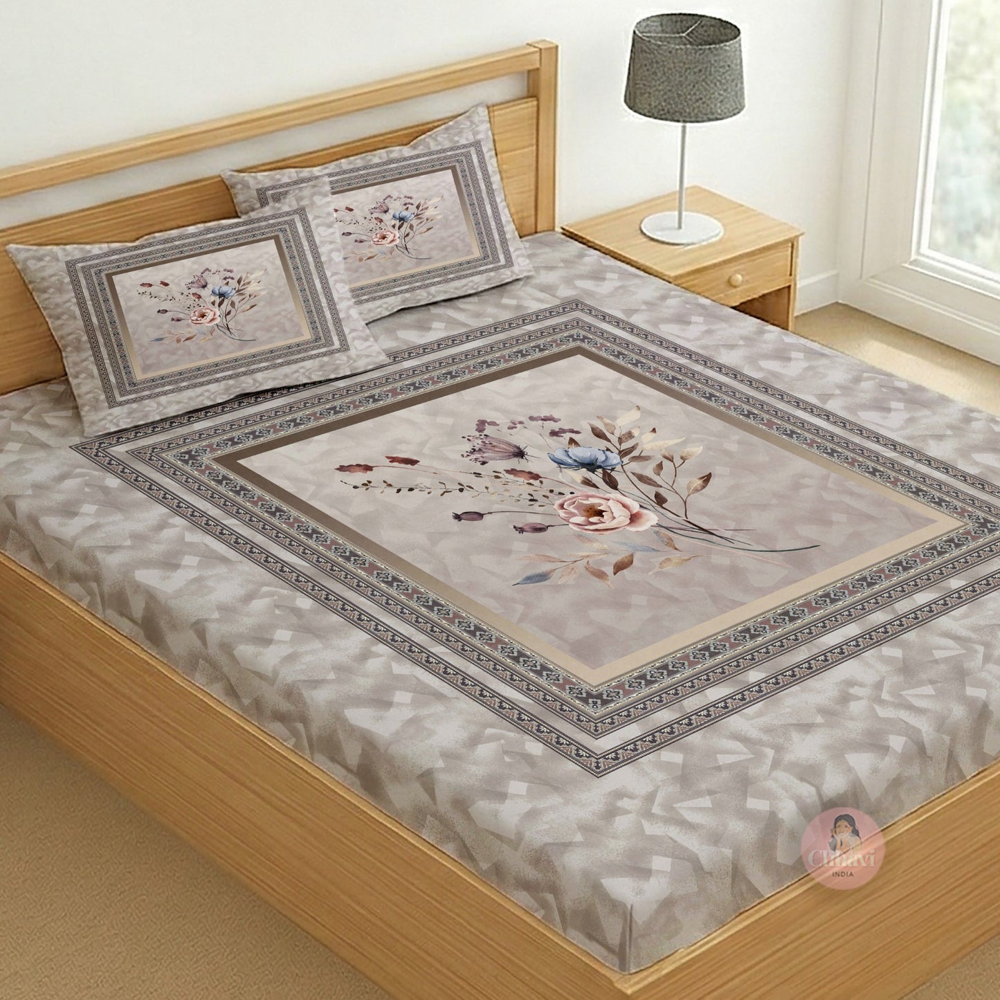 CHHAVI INDIA 210 TC Microfiber Printed King Size Bedsheet With 2 Pillow Covers