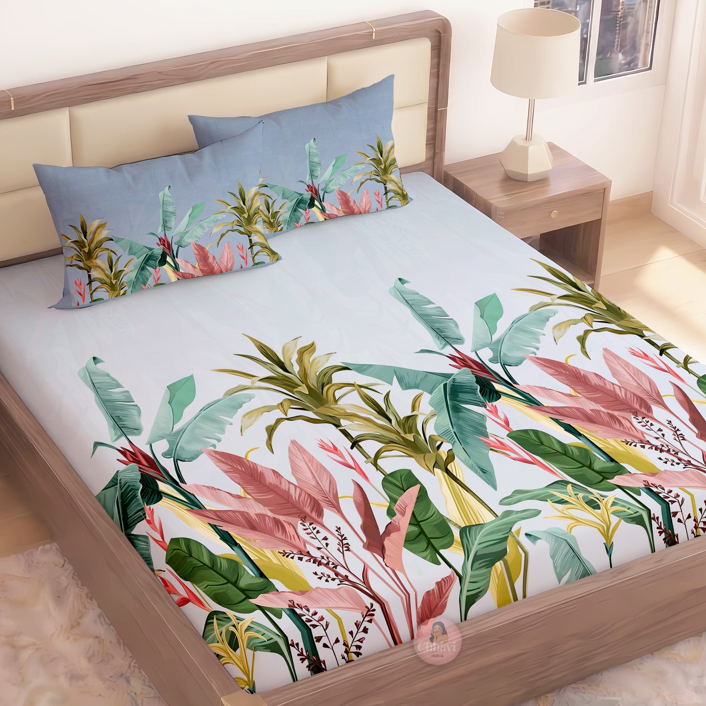 CHHAVI INDIA 210 TC Microfiber Printed King Size Bedsheet With Pillow Covers