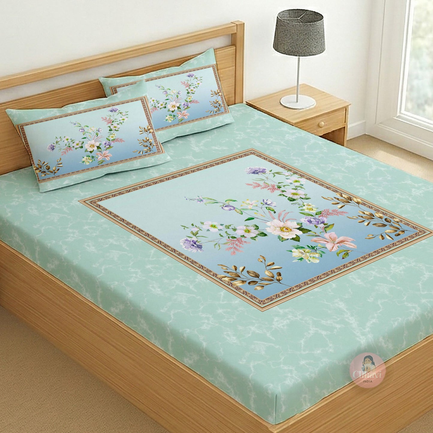 CHHAVI INDIA 210 TC Microfiber Printed King Size Bedsheet With 2 Pillow Covers