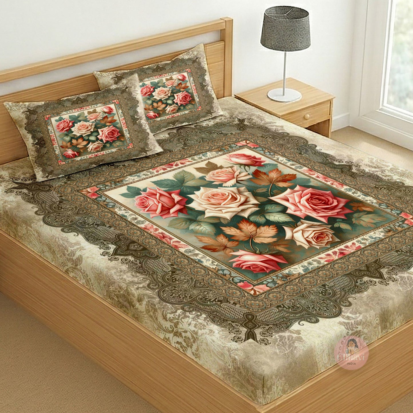 CHHAVI INDIA 210 TC Microfiber Printed King Size Bedsheet With 2 Pillow Covers