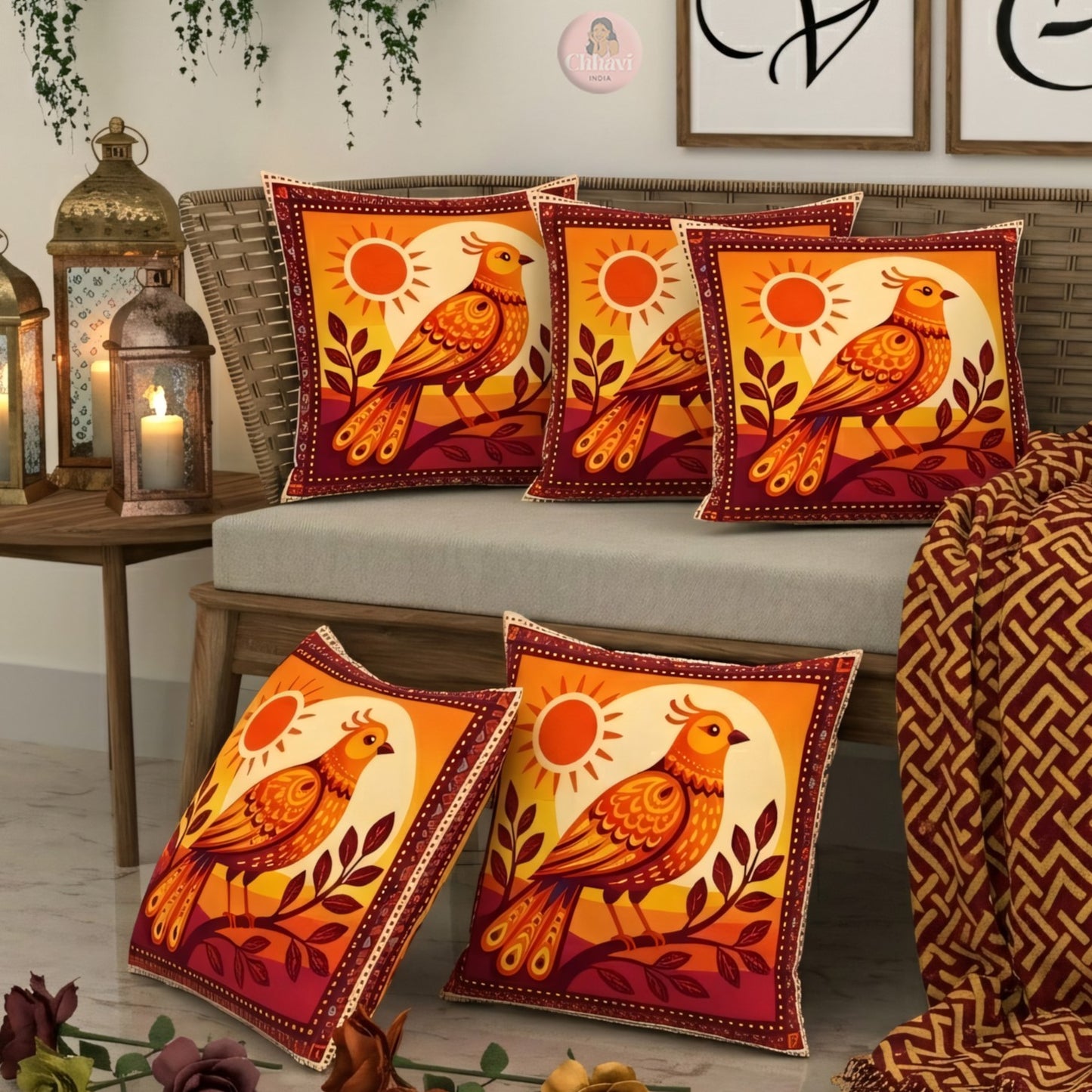 CHHAVI INDIA Microfiber Cushions Cover Pack of 5