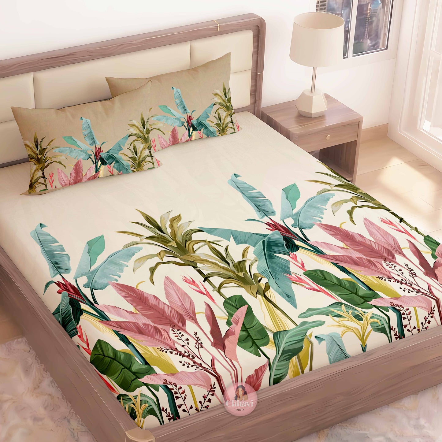 CHHAVI INDIA 210 TC Microfiber Printed King Size Bedsheet With Pillow Covers