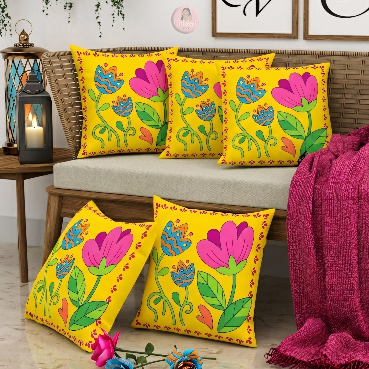 CHHAVI INDIA Microfiber Cushions Cover Pack of 5