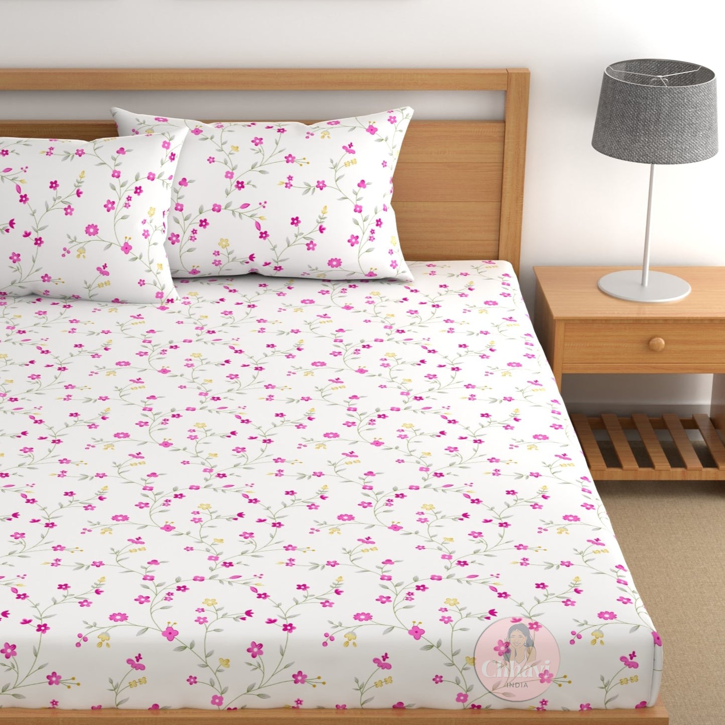 CHHAVI INDIA 210 TC Microfiber Double Fitted  Size Printed Bedsheet