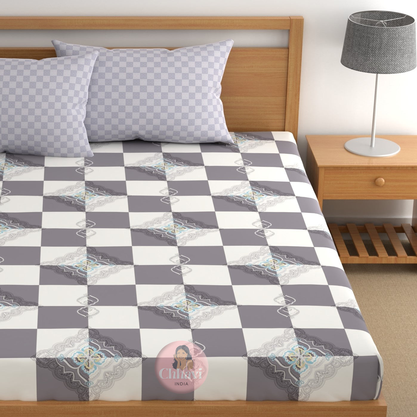 CHHAVI INDIA 210 TC Microfiber Double Fitted  Size Printed Bedsheet